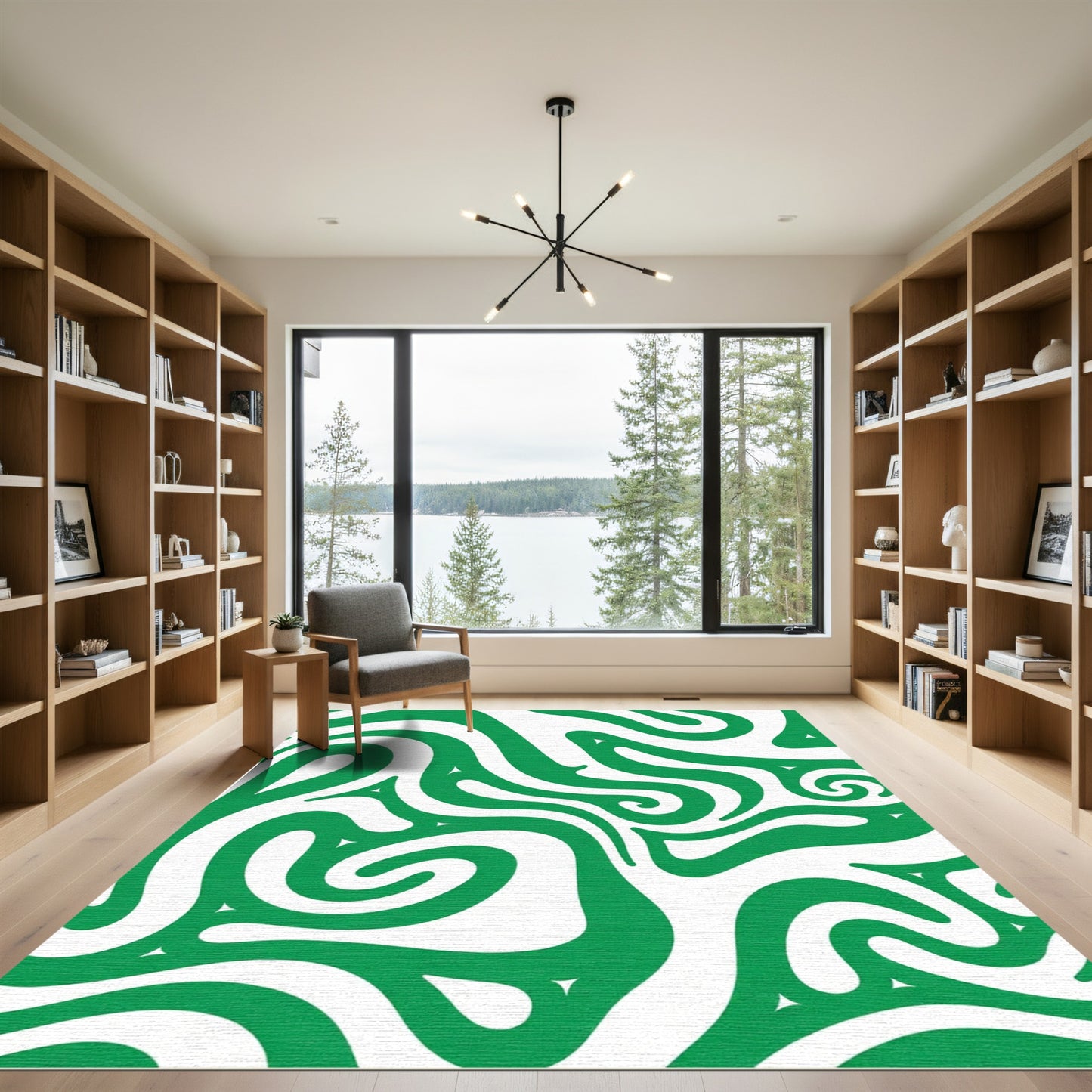 Emerald Green Swirl Abstract Rug