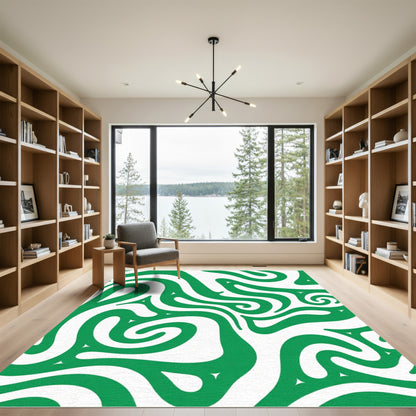Emerald Green Swirl Abstract Rug