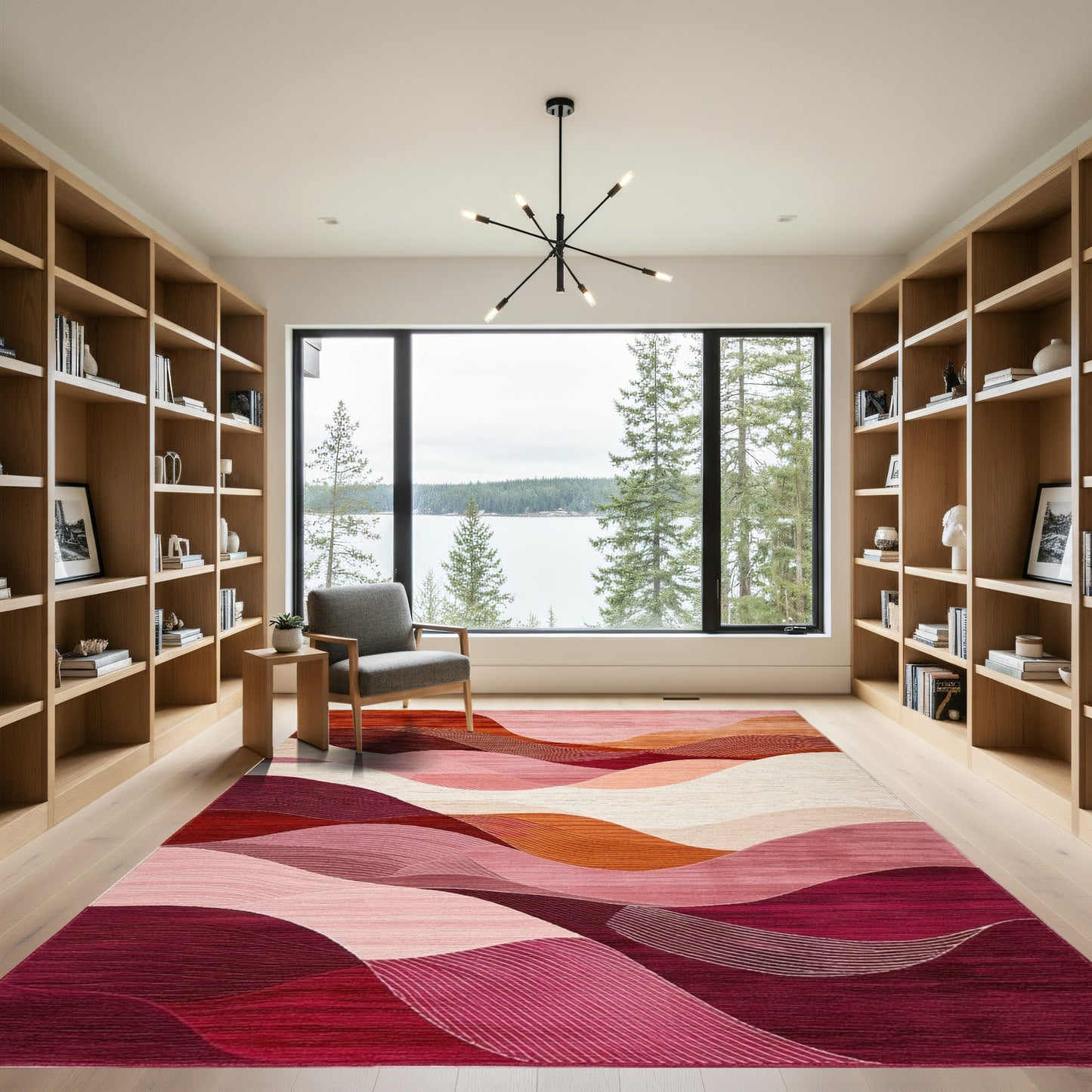 Maroon Pink Peach Wavy Rug