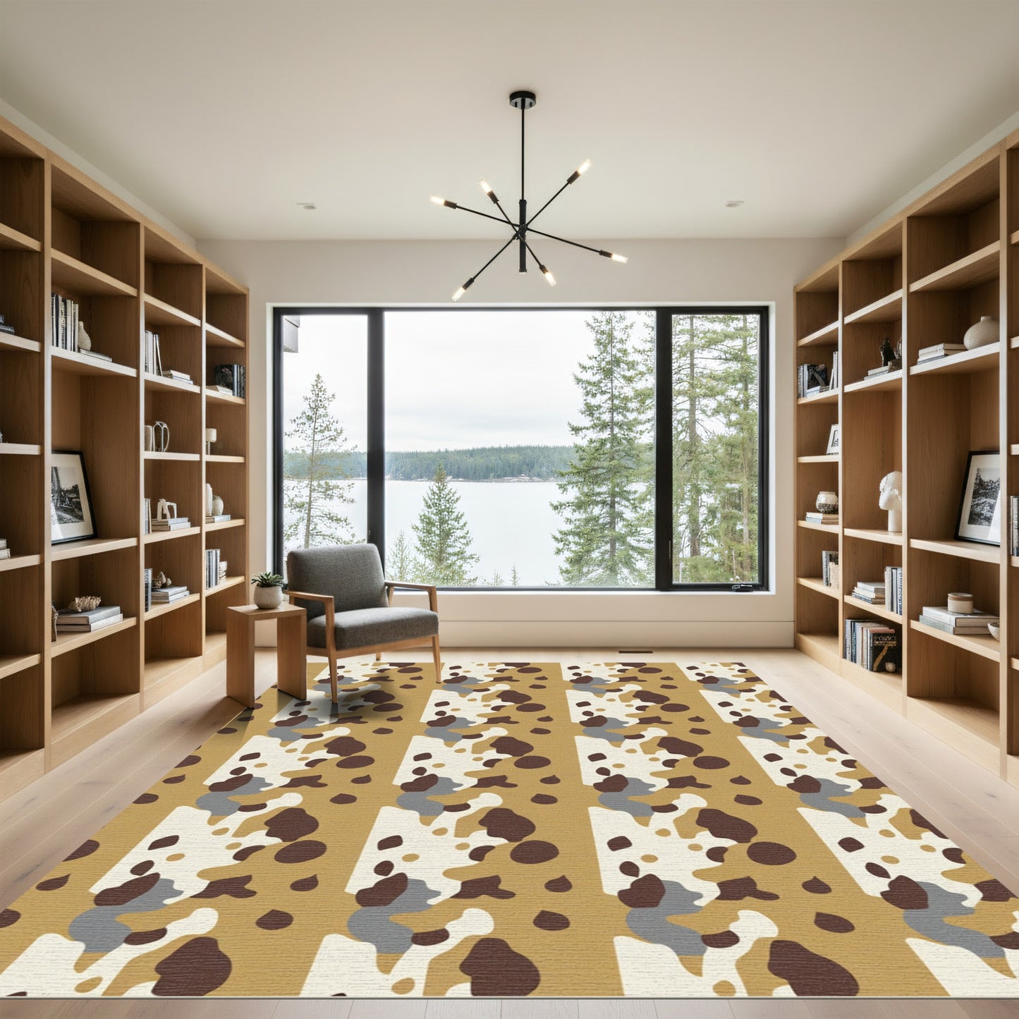 Brown Gold Abstract Organic Blocks Rug