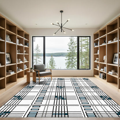 Teal Blue Plaid Crossing Lines Rug