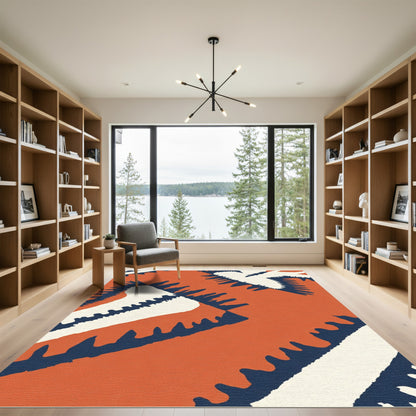 Terracotta And Navy Jagged Stripes Rug