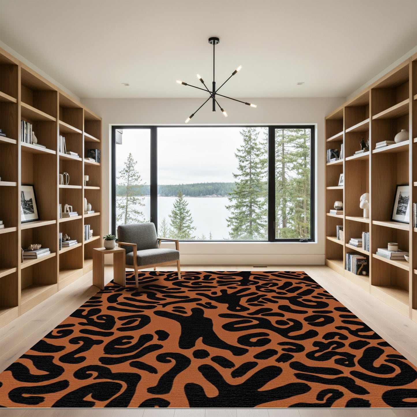 Earthy Black Amoeba Abstract Rug