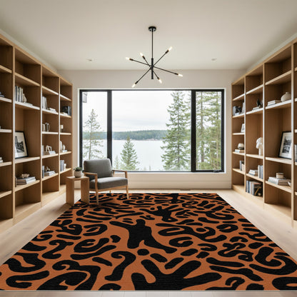 Earthy Black Amoeba Abstract Rug