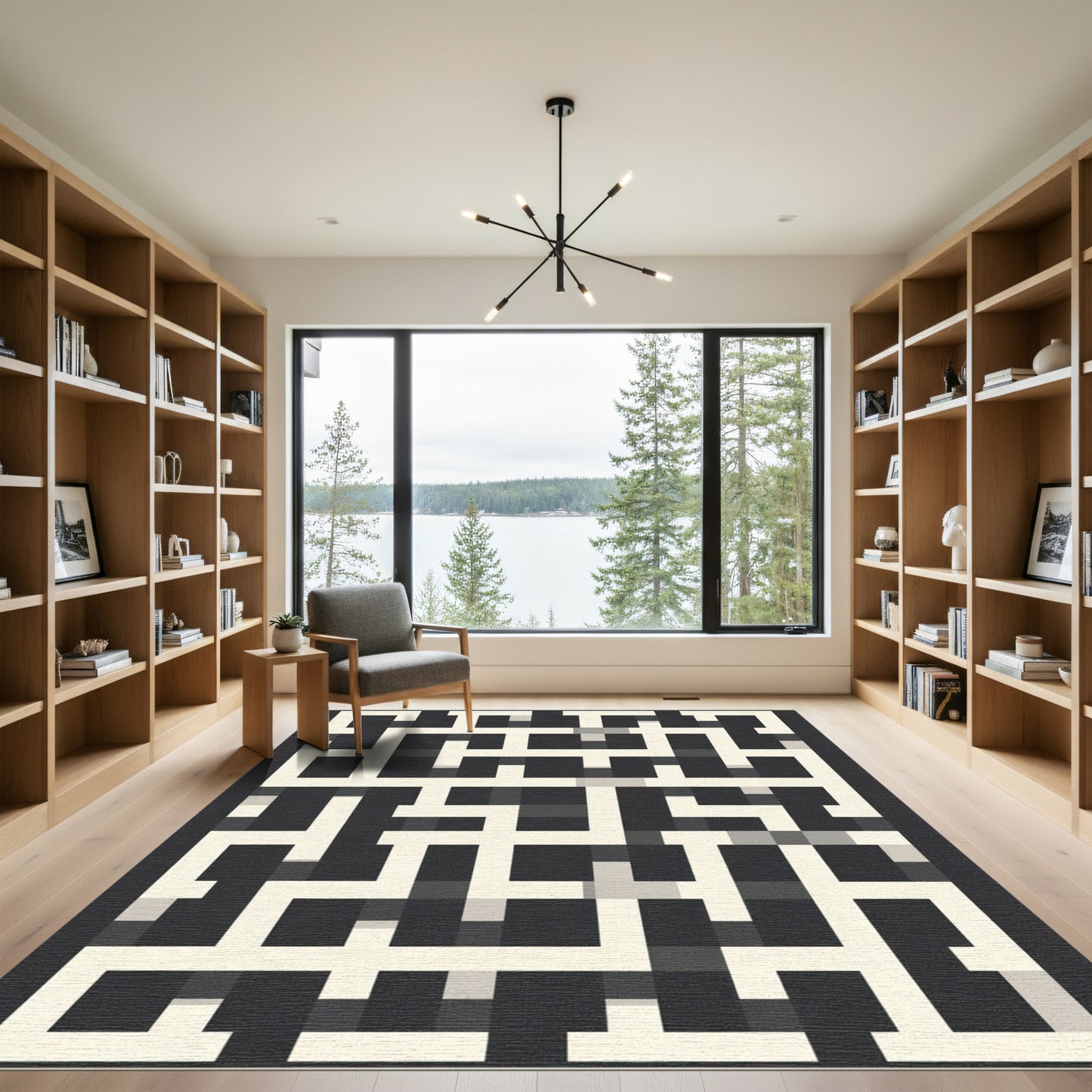Modern Cream Maze Geometric Rug