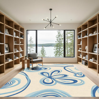 Abstract Swirl Blue Butterfly Rug