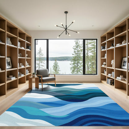 Deep Blue Ocean Wave Layers Rug