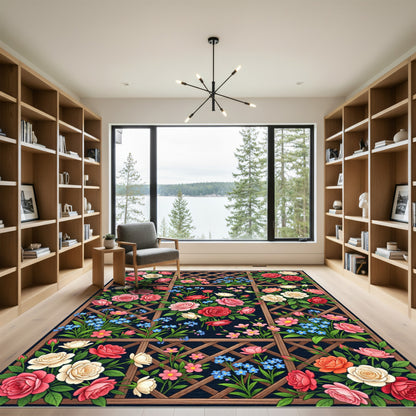 Wooden Lattice Rose Garden Tapestry Rug