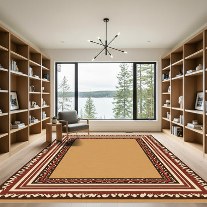 Earthy Red Bordered Geometric Stripe Rug