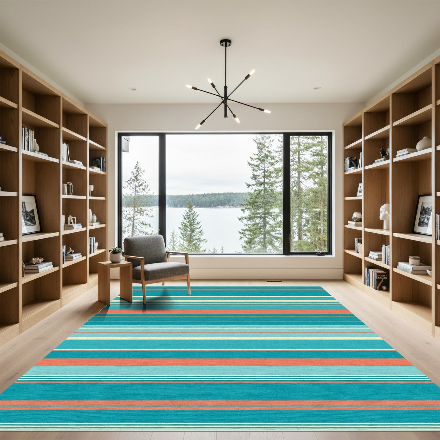 Teal Coral Cream Striped Horizon Rug