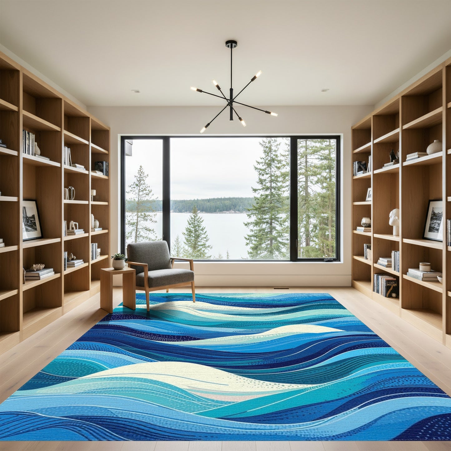 Blue Waves with White Foam Rug