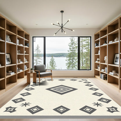 Neutral Gray Diamond Border Accents Rug