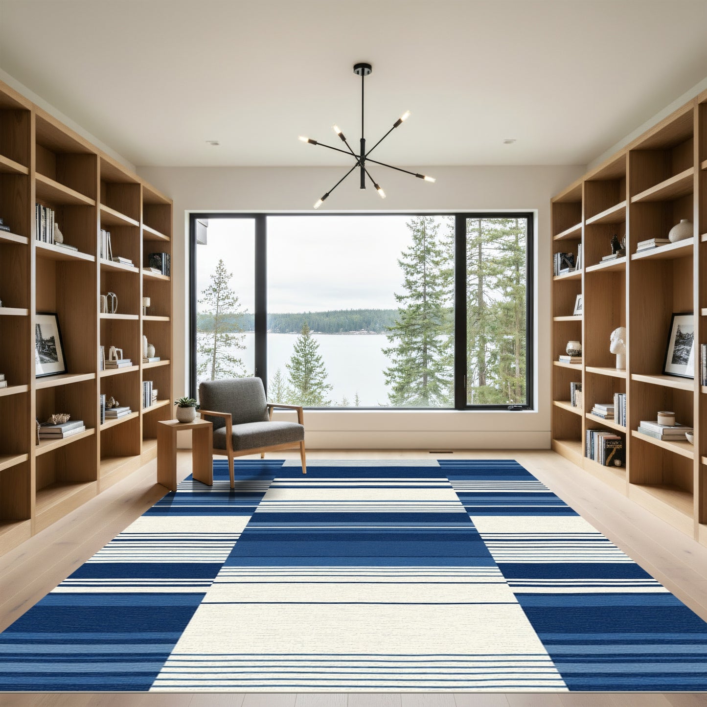 Classic Blue Stripe Block Rug