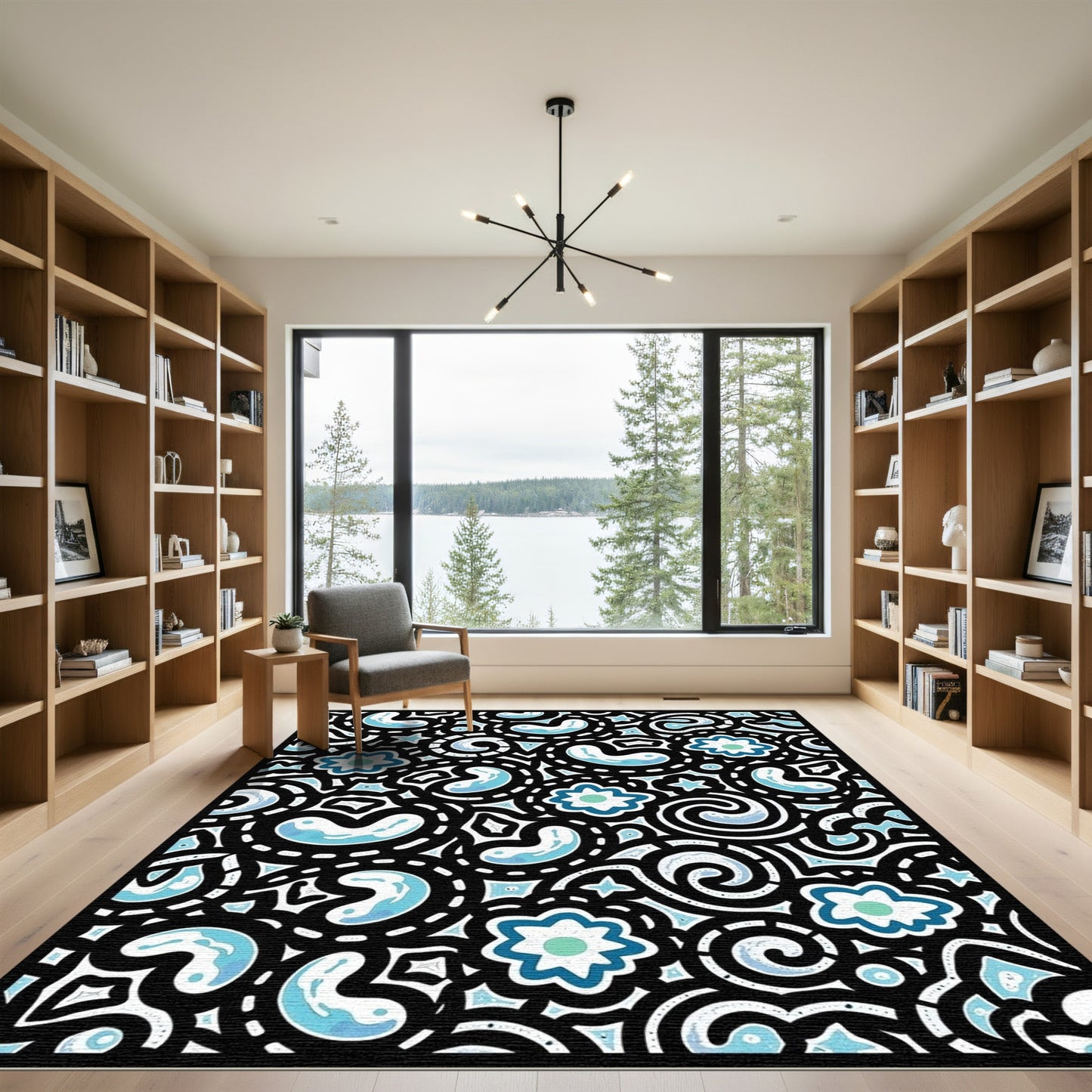 Blue Celestial Swirls Cloud Shapes Rug