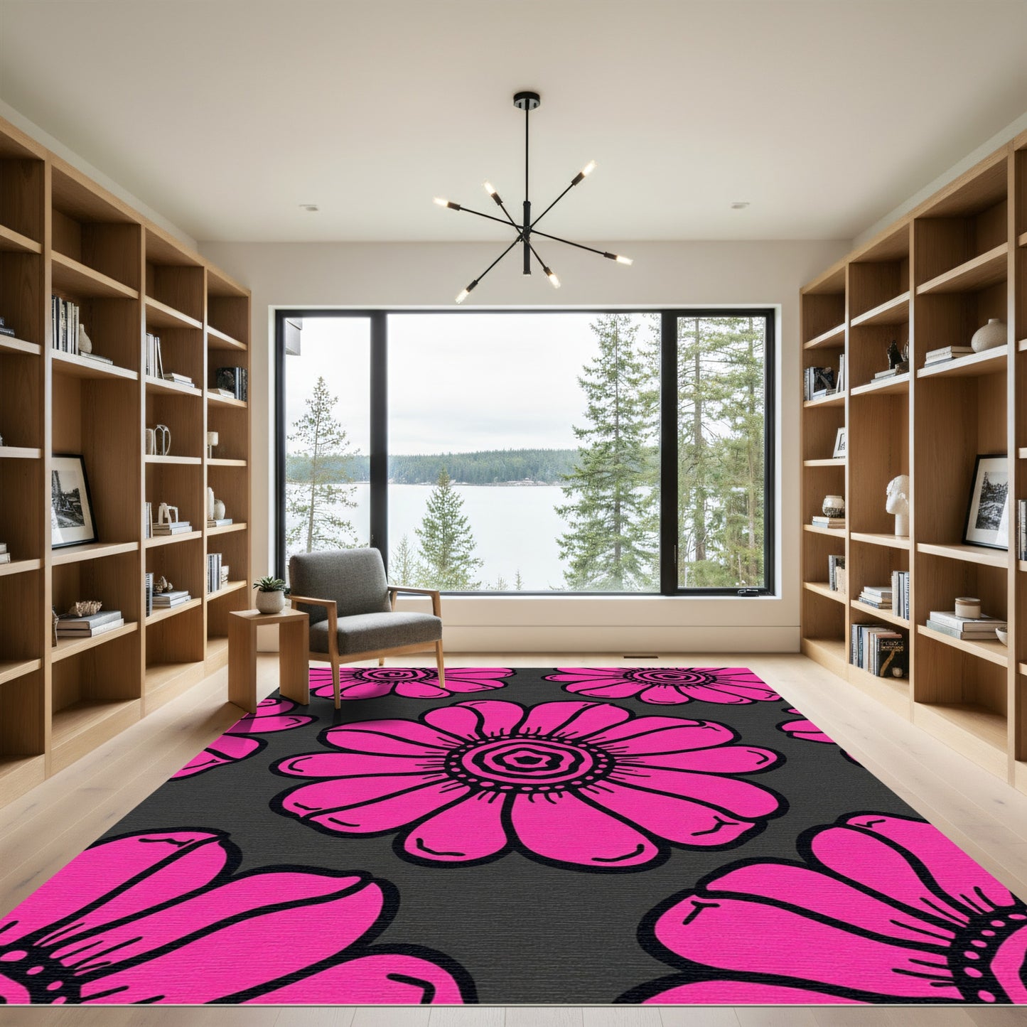 Bold Pink Flower Garden Rug