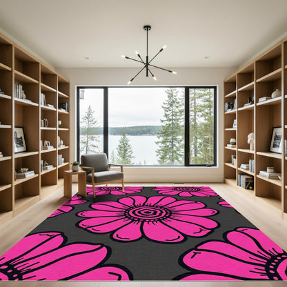 Bold Pink Flower Garden Rug