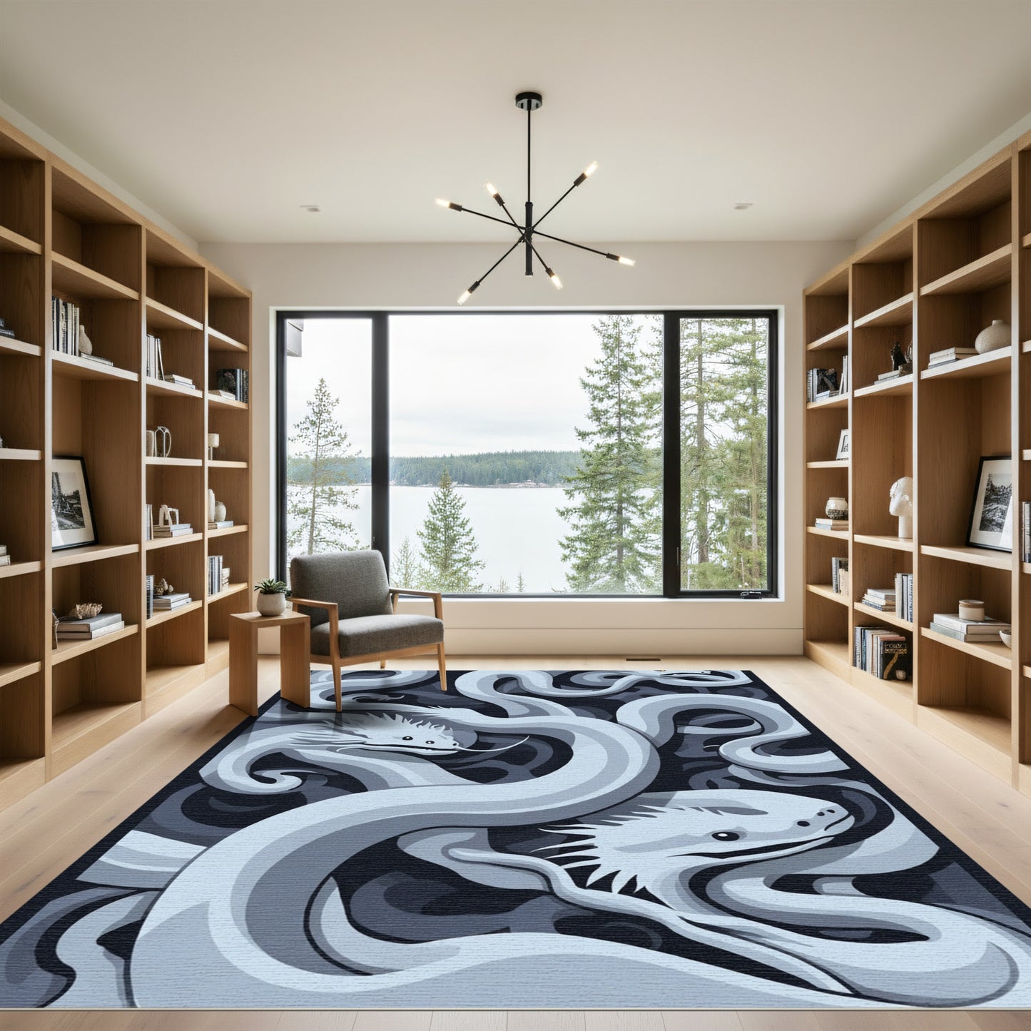 Monochromatic Dragon Swirls Rug