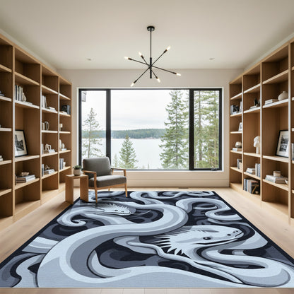 Monochromatic Dragon Swirls Rug