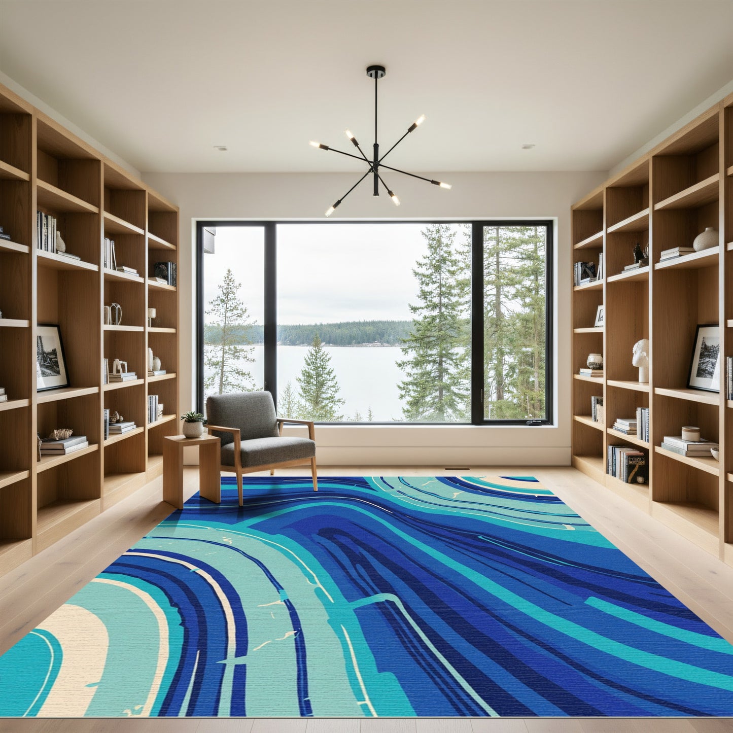 Deep Blue Abstract Swirl Layers Rug