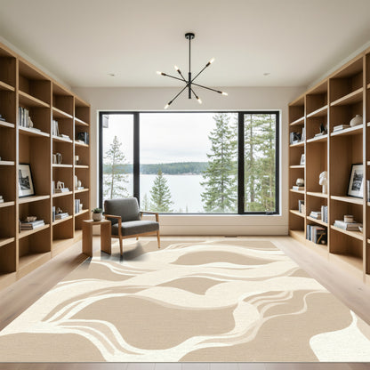 Earthy Beige Abstract Wavy Rug