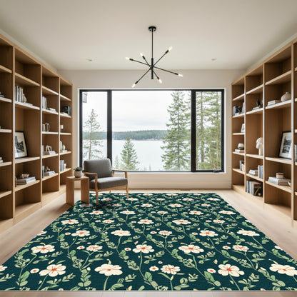 Cream White Flower Garden Pattern Rug
