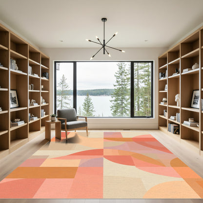 Coral Peach Geometric Abstract Overlay Rug