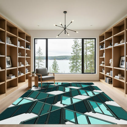 Teal Geometric Cubicle Maze Rug