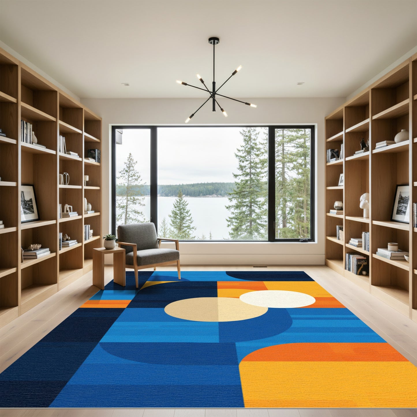 Abstract Geometric Circles Orange Blue Rug