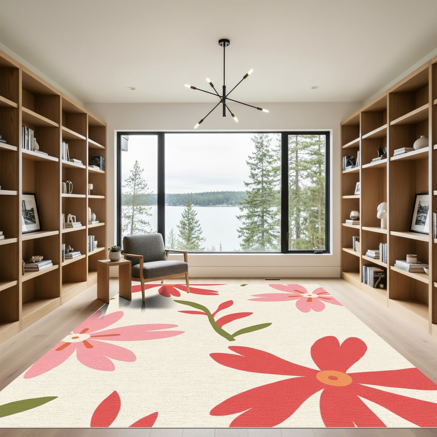Cream Red Pink Floral Meadow Rug