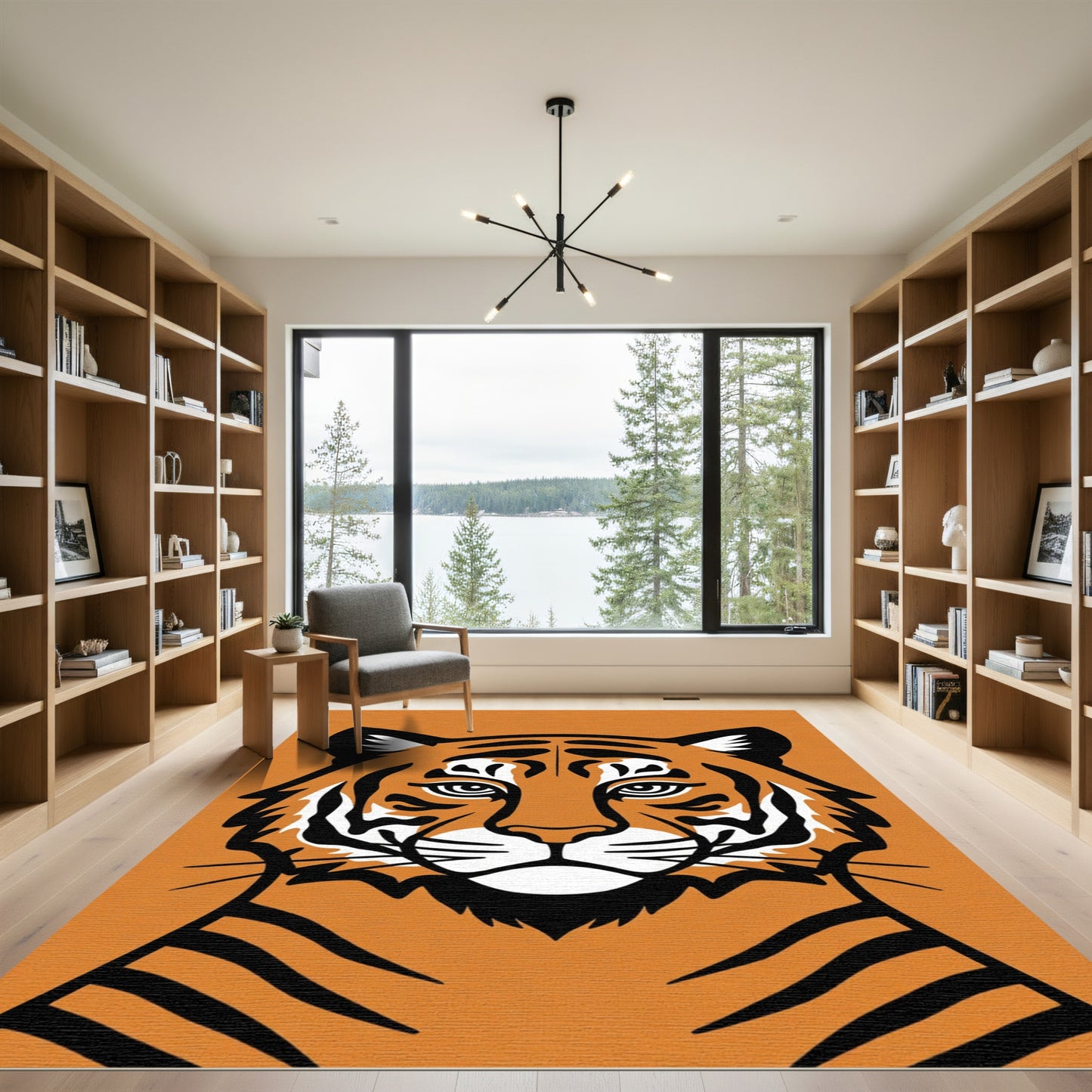 Bold Orange Tiger Face Statement Rug