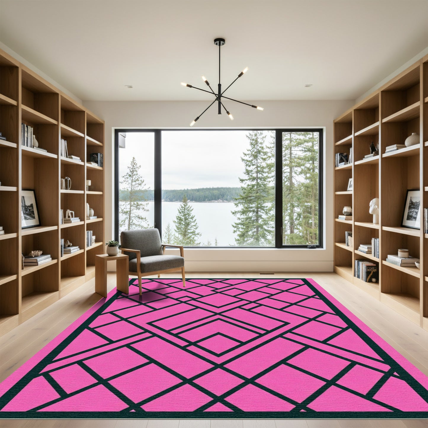 Pink Black Geometric Art Deco Lines Rug