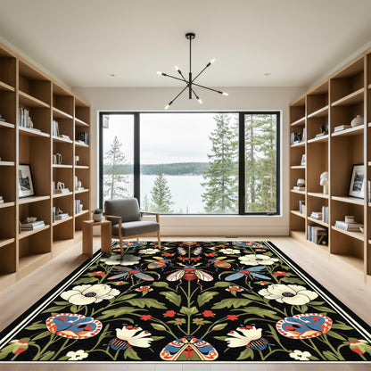 Whimsical Emerald Butterfly Insect Garden Rug