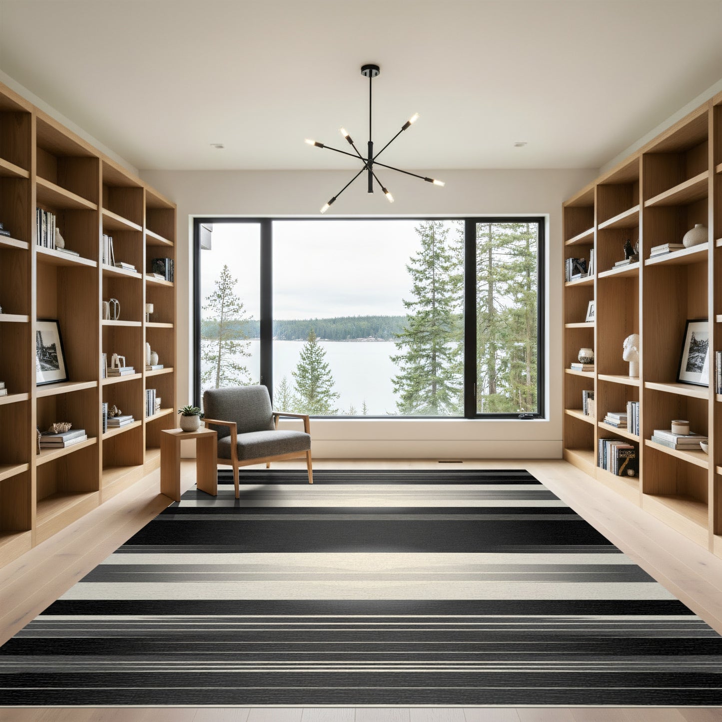Gradient Black and Cream Striped Rug