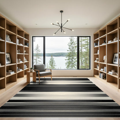 Gradient Black and Cream Striped Rug