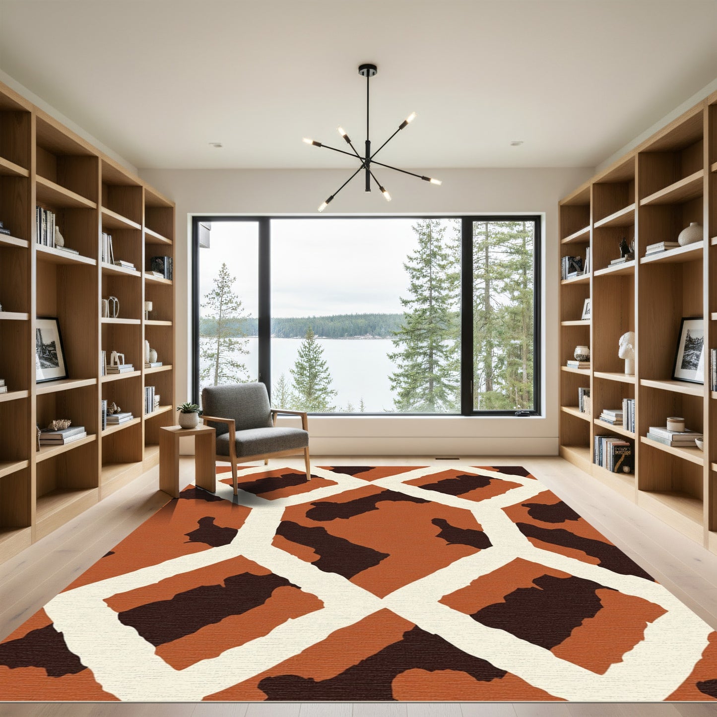 Terracotta Abstract Geometric Camouflage Rug