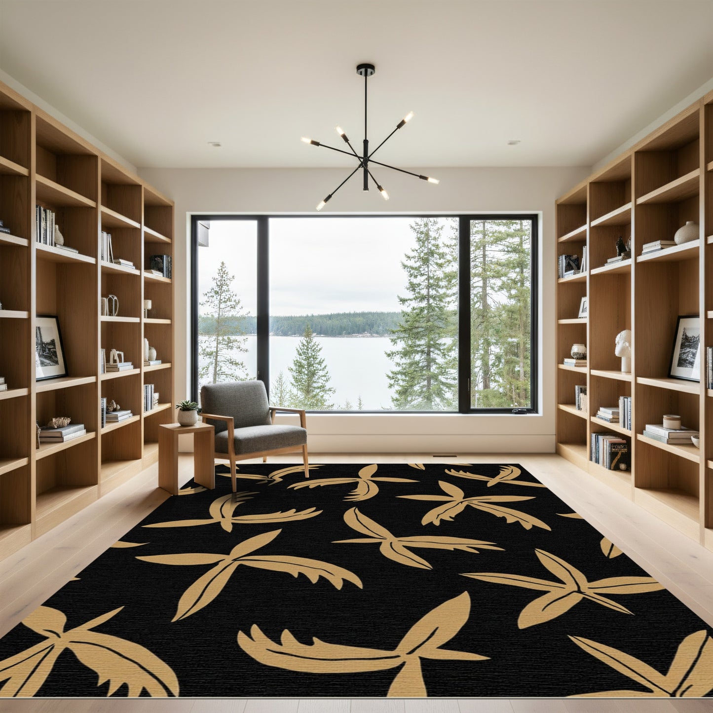 Golden Starburst Organic Black Rug
