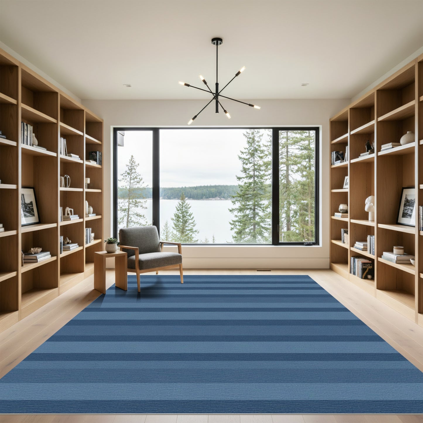 Classic Horizontal Slate Blue Stripes Rug