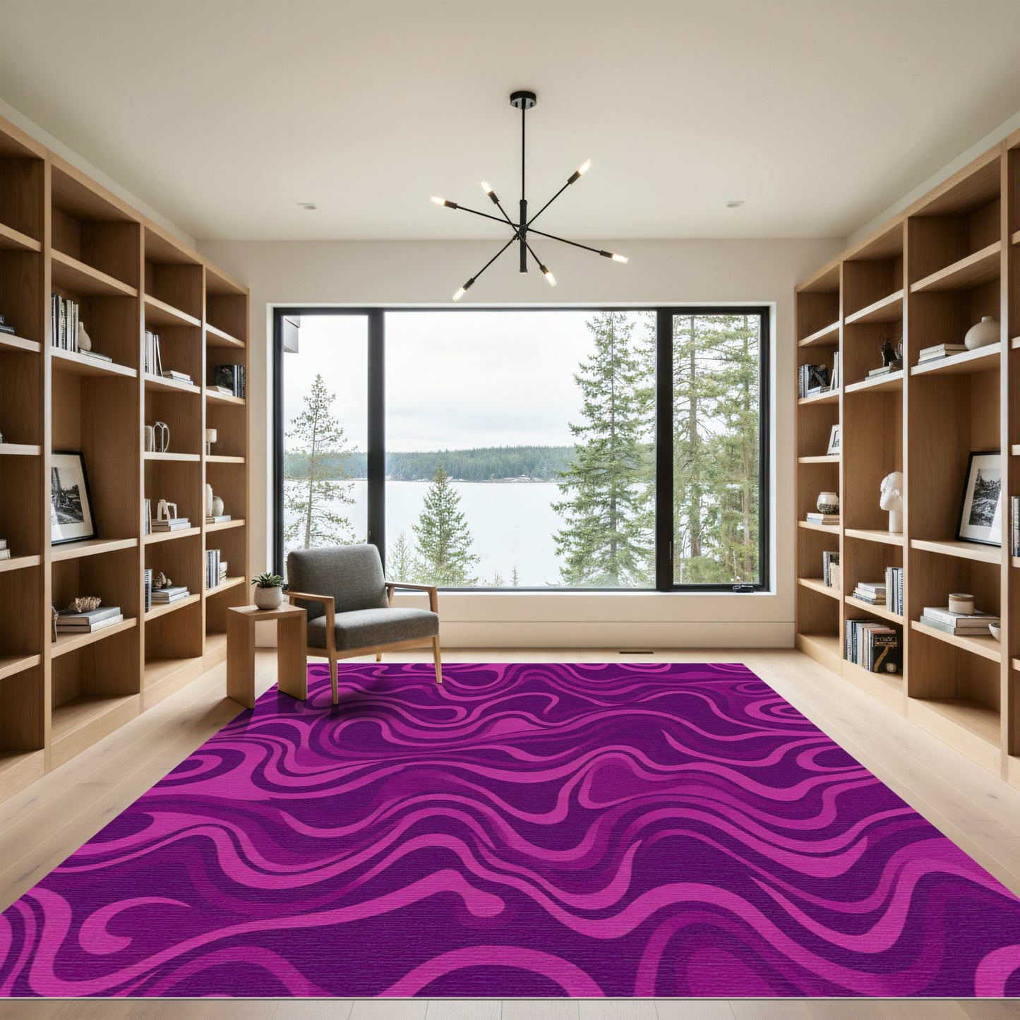 Vivid Magenta Swirling Abstract Lines Rug