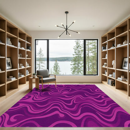 Vivid Magenta Swirling Abstract Lines Rug
