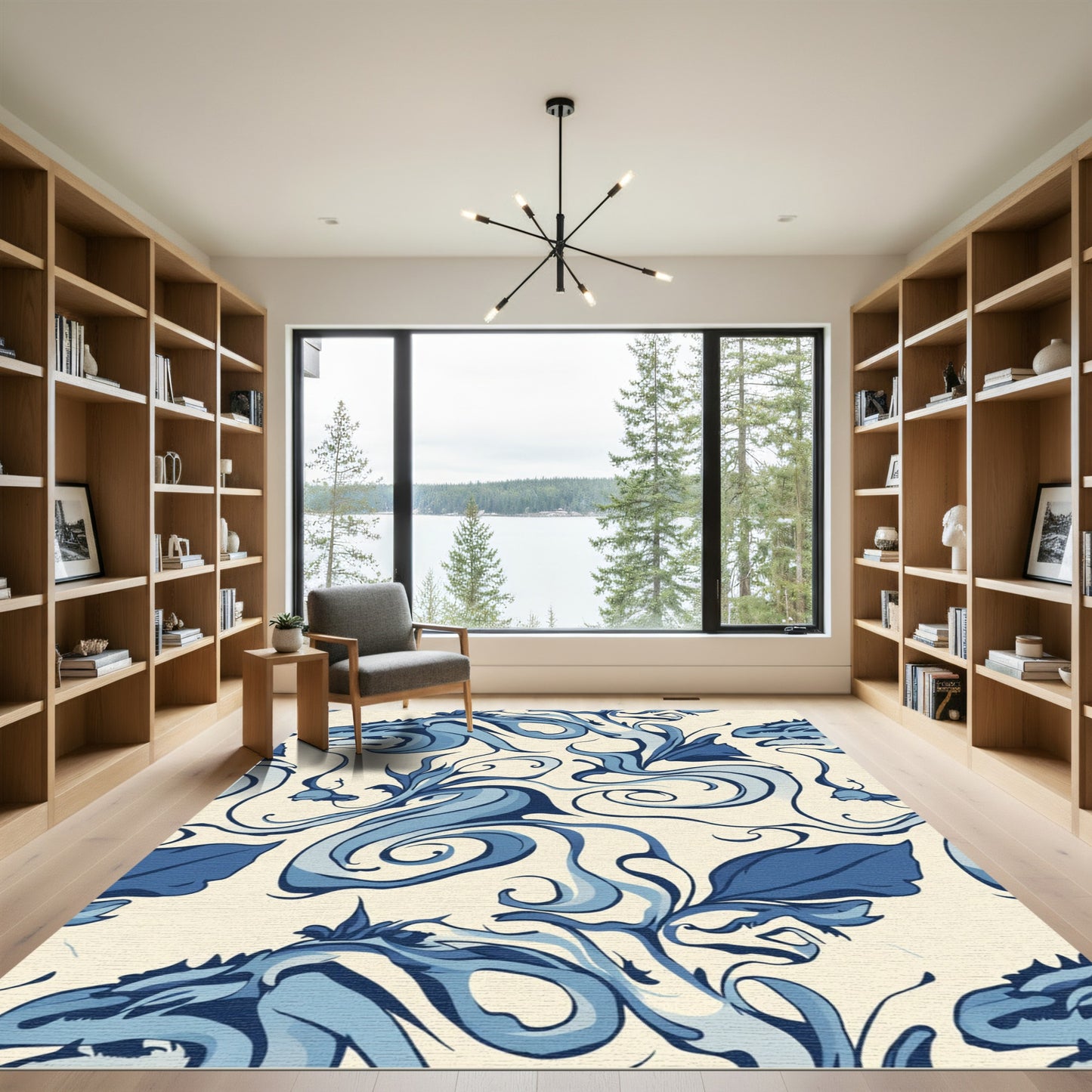 Blue Dragon Swirl Vintage Textile Rug