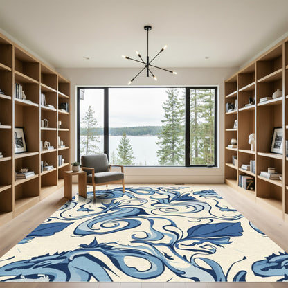 Blue Dragon Swirl Vintage Textile Rug