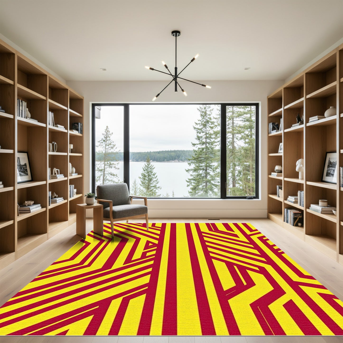 Bold Red Yellow Geometric Lines Rug