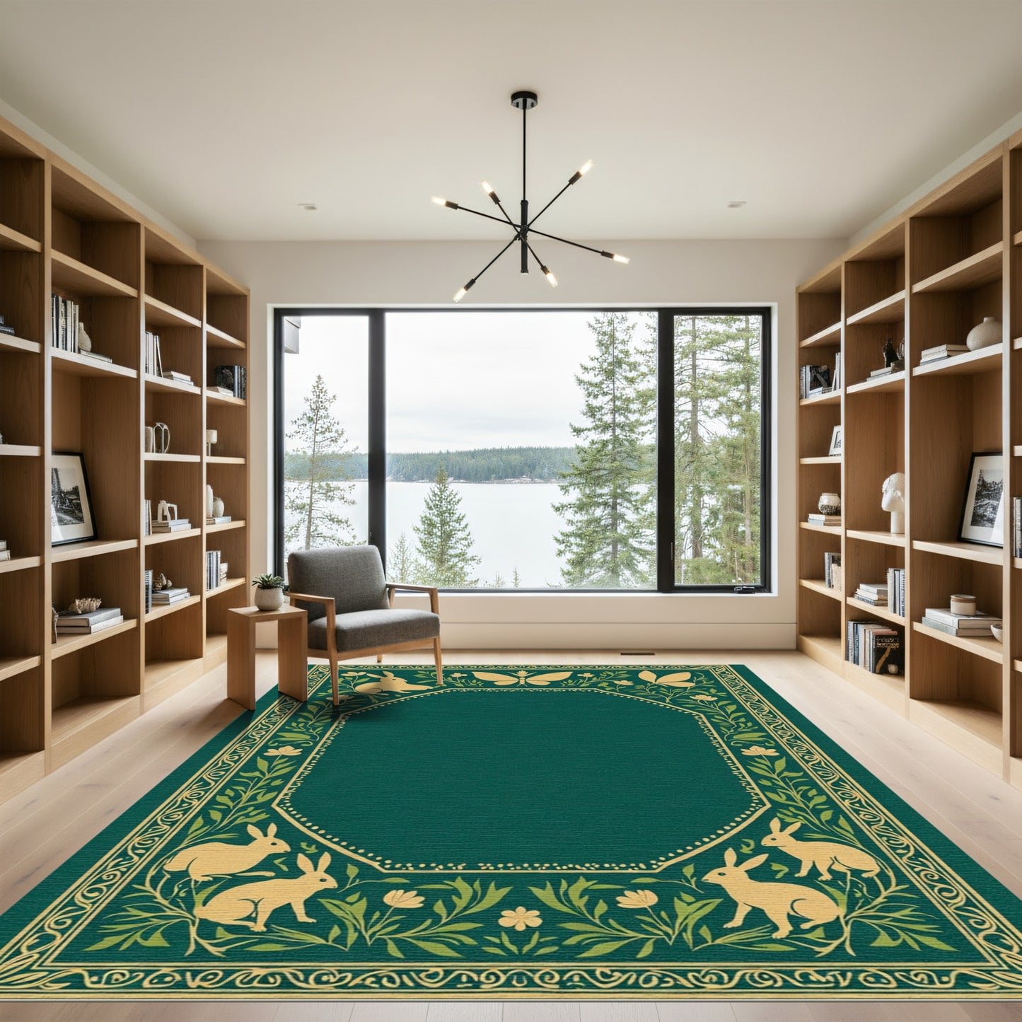 Golden Rabbits and Butterflies Border Rug