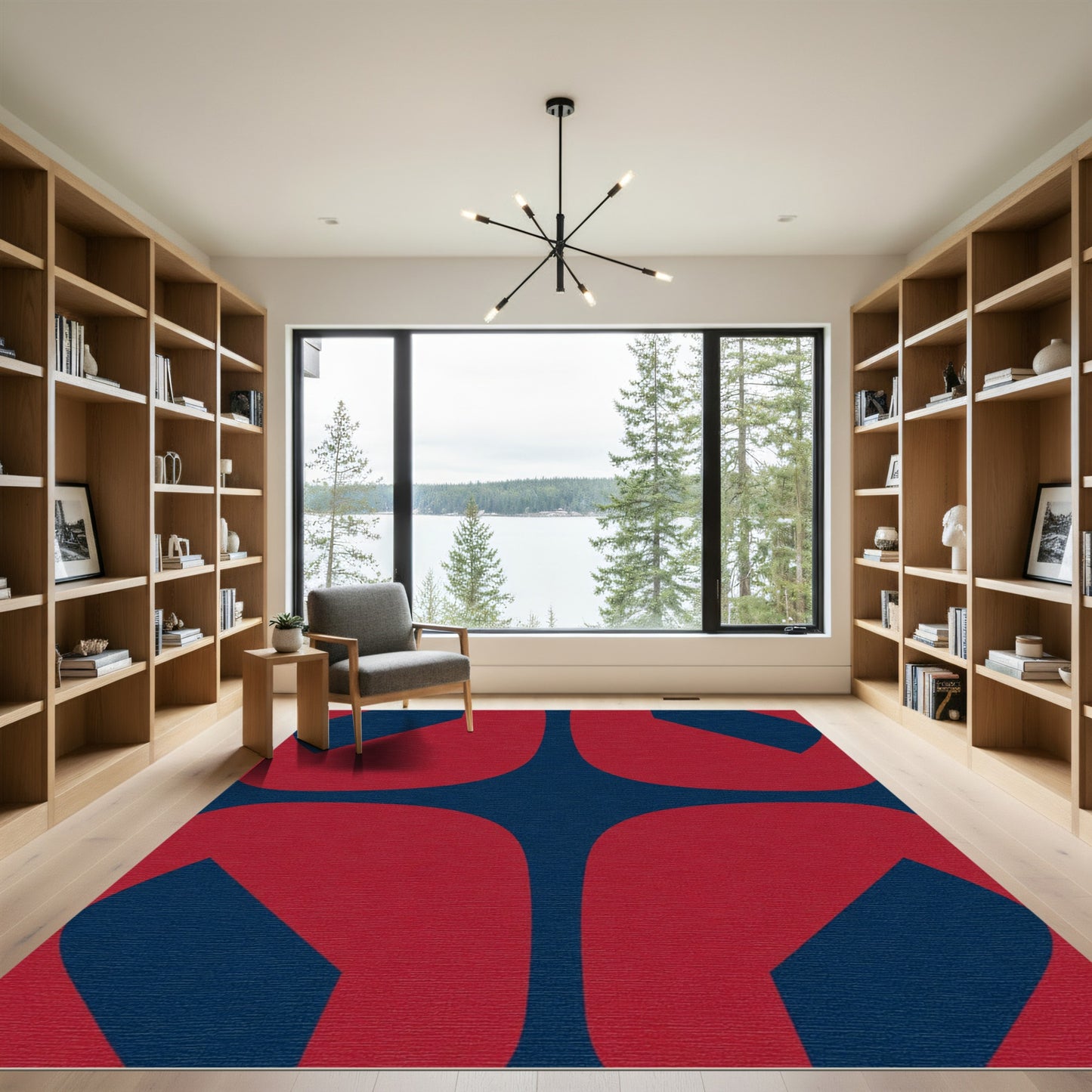 Bold Red Navy Abstract Shapes Rug