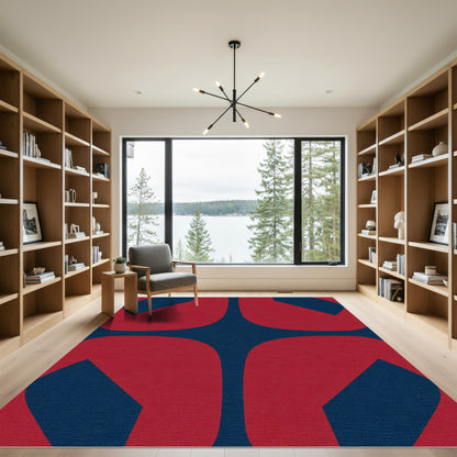 Bold Red Navy Abstract Shapes Rug