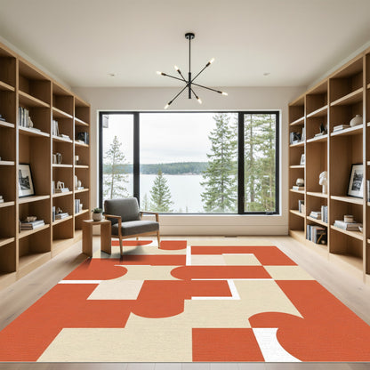 Terra Cotta Ivory Geometric Shapes Rug