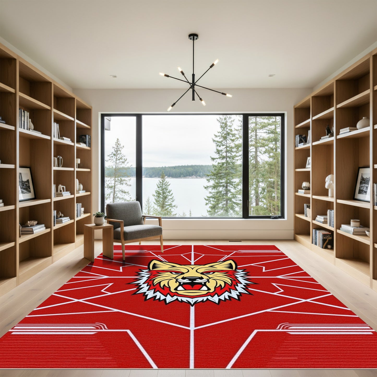 Fierce Red Wolf Geometric Abstraction Rug