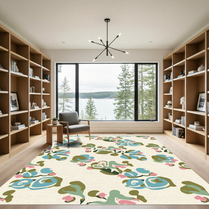 Abstract Floral Arrangement Green Blue Pink Rug