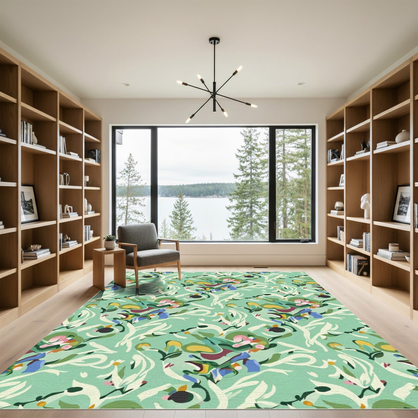 Abstract Emerald Green Floral Whimsical Rug