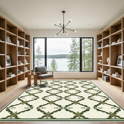 Cream and Forest Green Diamond Lattice Rug